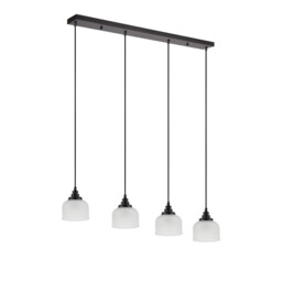 DeRuyter 4 Light Linear Pendant, E27, Satin Black/Prismatic Dome Glass, Frosted - thumbnail 5