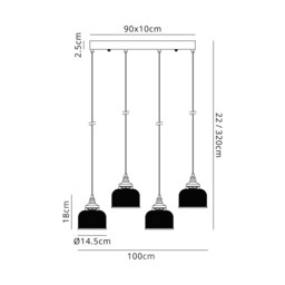 DeRuyter 4 Light Linear Pendant, E27, Satin Black/Prismatic Dome Glass, Frosted - thumbnail 2