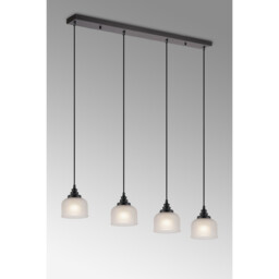 DeRuyter 4 Light Linear Pendant, E27, Satin Black/Prismatic Dome Glass, Frosted - thumbnail 3