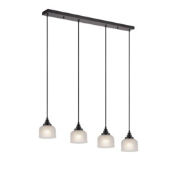 DeRuyter 4 Light Linear Pendant, E27, Satin Black/Prismatic Dome Glass, Frosted - thumbnail 1