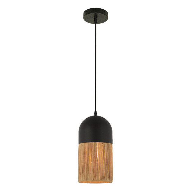 Patras Slim Pendant Ceiling Light Black Matt-Natural 1ΧΕ27 - image 1