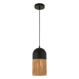 Patras Slim Pendant Ceiling Light Black Matt-Natural 1ΧΕ27
