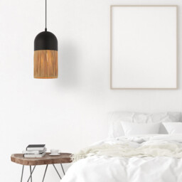 Patras Slim Pendant Ceiling Light Black Matt-Natural 1ΧΕ27 - thumbnail 2