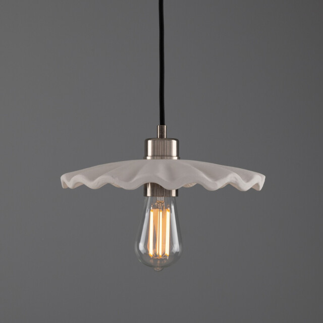 Kapok Dome Pendant, Matte White Striped, Antique Silver - image 1