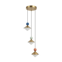 Radiant 3 Light Cluster Pendant Ceiling Light Brass-Beige Red-Pastel Grey Greenpastel Blue LED 3000K Dimmable - thumbnail 1