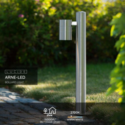Arne-Led Modern Bollard Light Outdoor - Ø 6,3cm - LED - GU10 - 1x5W 2700K - IP44 - Satin Chrome - thumbnail 2