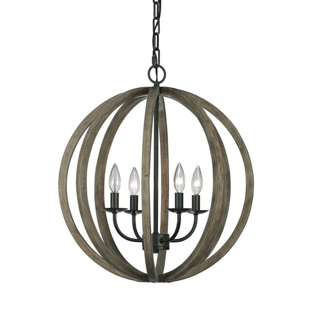 Allier 4 Light Spherical Cage Ceiling Pendant Dark Wood, Antique iron, E14