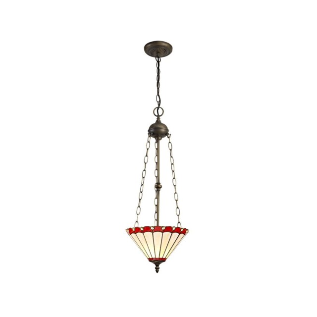 Worcester 3 Light Uplighter Ceiling Pendant E27 With 30cm Tiffany Shade, Red, Crystal, Aged Antique Brass - image 1