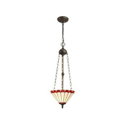 Worcester 3 Light Uplighter Ceiling Pendant E27 With 30cm Tiffany Shade, Red, Crystal, Aged Antique Brass