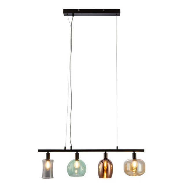 Telesto Bar Pendant Ceiling Light Black Amber Glass Shade 4x E14 - image 1