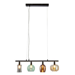 Telesto Bar Pendant Ceiling Light Black Amber Glass Shade 4x E14 - thumbnail 1
