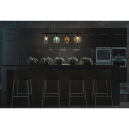 Telesto Bar Pendant Ceiling Light Black Amber Glass Shade 4x E14 - thumbnail 3