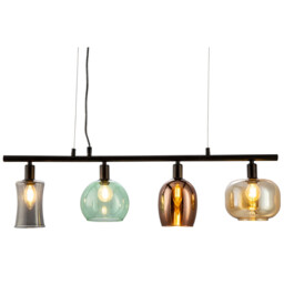 Telesto Bar Pendant Ceiling Light Black Amber Glass Shade 4x E14 - thumbnail 2