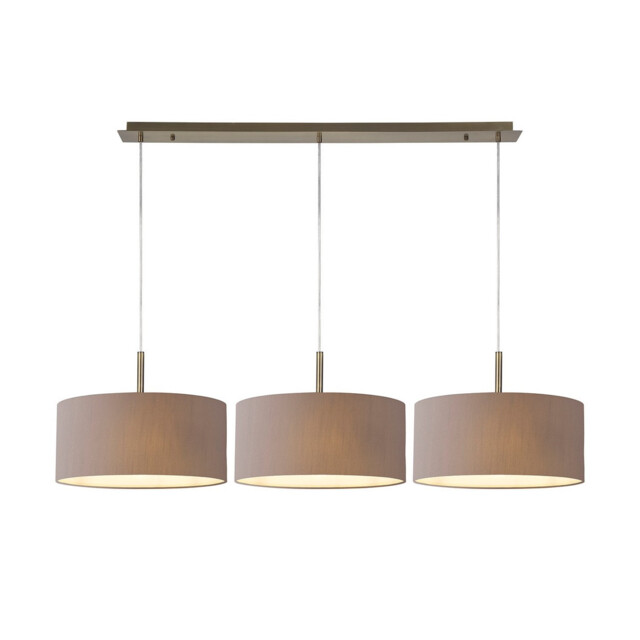 Baymont Antique Brass 3 Light E27 Linear Pendant With 40cm x 18cm Faux Silk Shade, Grey/White Laminate - image 1