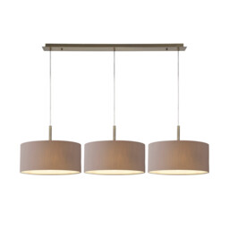 Baymont Antique Brass 3 Light E27 Linear Pendant With 40cm x 18cm Faux Silk Shade, Grey/White Laminate