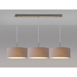 Baymont Antique Brass 3 Light E27 Linear Pendant With 40cm x 18cm Faux Silk Shade, Grey/White Laminate - thumbnail 2