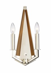 Hilton Wall Lamp 2 Candle Light E14 Polished Nickel, Taupe Wood - thumbnail 1