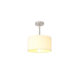 Baymont Satin Nickel E27 Semi Flush With 30cm x 17cm Faux Silk Shade, Ivory Pearl/White Laminate