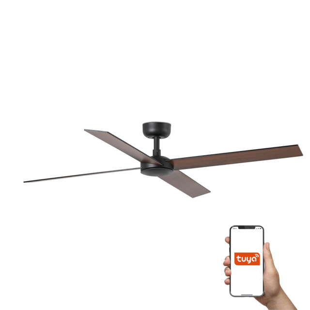 Rudder 132cm Smart Ceiling Fan Matt Black, Walnut Blade, 4 Blade Reversible - image 1
