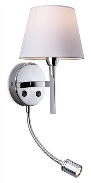 Transition 1 Light Indoor Wall Light with Reading Lamp Polished Stainless Steel, Cream Shade, E14