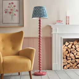 Higgledy Gloss Pink Clay Paint Floor Lamp with Marlin Blue Fabric Ripple Shade 35cm E27 - thumbnail 3