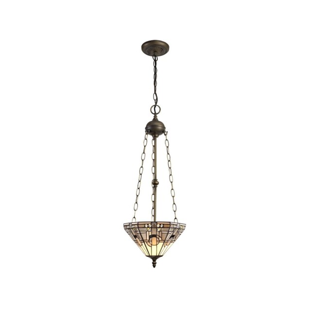 Ithaca 3 Light Uplighter Ceiling Pendant E27 With 30cm Tiffany Shade, White, Grey, Black, Clear Crystal, Aged Antique Brass - image 1