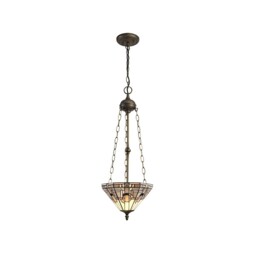 Ithaca 3 Light Uplighter Ceiling Pendant E27 With 30cm Tiffany Shade, White, Grey, Black, Clear Crystal, Aged Antique Brass - thumbnail 1