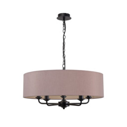 Banyan 5 Light Multi Arm Pendant With 60cm x 15cm Dual Faux Silk Fabric Shade Matt Black/Taupe - thumbnail 5