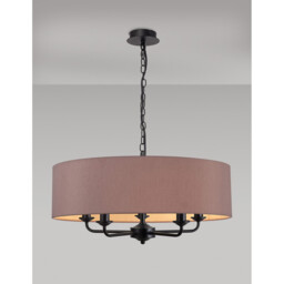Banyan 5 Light Multi Arm Pendant With 60cm x 15cm Dual Faux Silk Fabric Shade Matt Black/Taupe - thumbnail 2