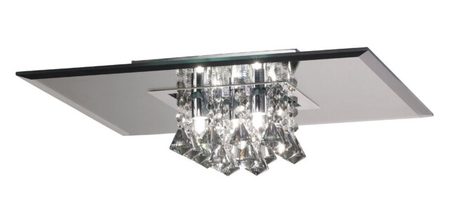Theo Flush Ceiling, 400mm Square, 5 Light G9 Polished Chrome, Smoked Mirror, Smoked Crystal - image 1