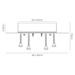 Theo Flush Ceiling, 400mm Square, 5 Light G9 Polished Chrome, Smoked Mirror, Smoked Crystal - thumbnail 3