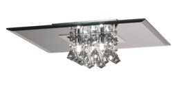 Theo Flush Ceiling, 400mm Square, 5 Light G9 Polished Chrome, Smoked Mirror, Smoked Crystal - thumbnail 1