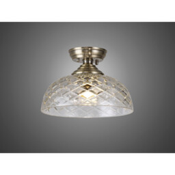 Dresden Flush Ceiling Lamp E27 With Flat Round 30cm Patterned Glass Shade Antique Brass, Clear - thumbnail 3