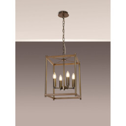 Catskill Ceiling Pendant, 4 Light E14, Medium Oak, Antique Brass - thumbnail 3