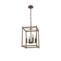 Catskill Ceiling Pendant, 4 Light E14, Medium Oak, Antique Brass - thumbnail 5