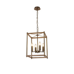 Catskill Ceiling Pendant, 4 Light E14, Medium Oak, Antique Brass - thumbnail 1