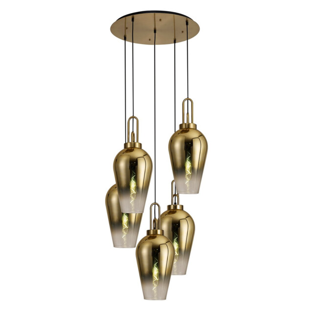 Yorktown 78cm Round 5 Light Pendant With 23cm Pear Glass, Brass Gold/Matt Black Brass Gold/Clear - image 1