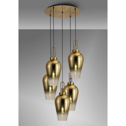 Yorktown 78cm Round 5 Light Pendant With 23cm Pear Glass, Brass Gold/Matt Black Brass Gold/Clear - thumbnail 3
