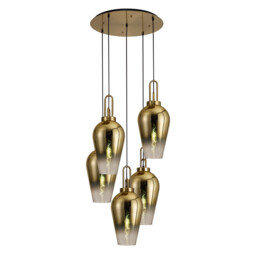 Yorktown 78cm Round 5 Light Pendant With 23cm Pear Glass, Brass Gold/Matt Black Brass Gold/Clear - thumbnail 1