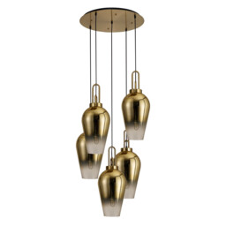 Yorktown 78cm Round 5 Light Pendant With 23cm Pear Glass, Brass Gold/Matt Black Brass Gold/Clear - thumbnail 5