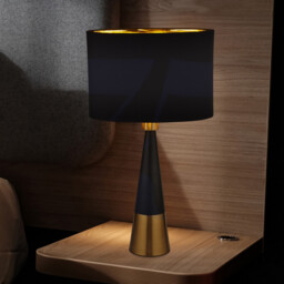 Pyramid Table Lamp Black, Antique Copper, Black Oval Shade Gold Inner - thumbnail 2