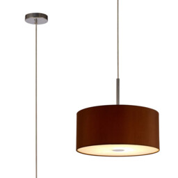 Baymont Polished Chrome E27 Single Pendant With 40cm x 18cm Dual Faux Silk Shade, Raw Cocoa/Grecian Bronze
