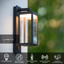 Clairette Modern Wall Light Outdoor, PIR Sensor - LED - 1x15W 3000K - IP54 - Anthracite - thumbnail 2