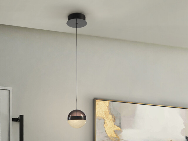 Orbes 12cm Globe Pendant Ceiling Light Chrome Black LED 3000K - image 1