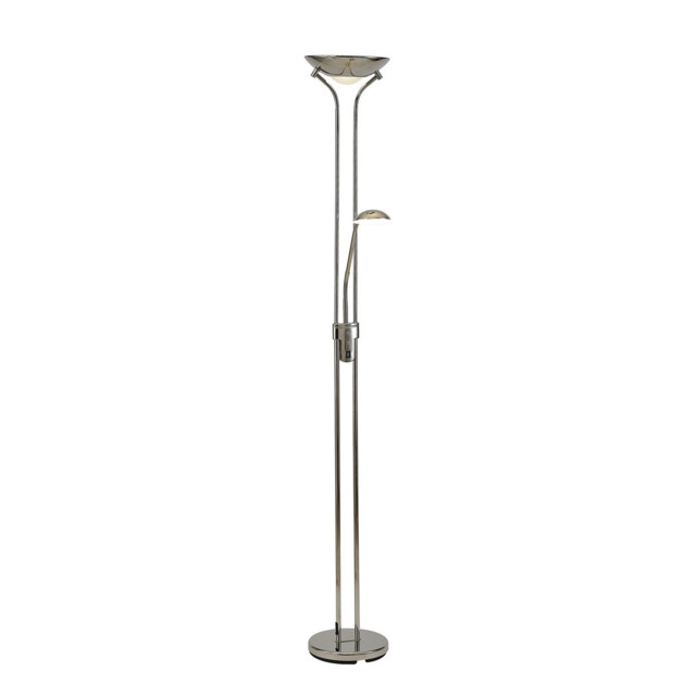 Brazier 2 Light Floor Lamp With USB 2.1 mAh Socket, 20+5W LED, 3000K Touch Dimmer, 2300lm, Polished Nickel, 3yrs Warranty - image 1