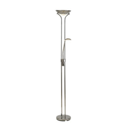 Brazier 2 Light Floor Lamp With USB 2.1 mAh Socket, 20+5W LED, 3000K Touch Dimmer, 2300lm, Polished Nickel, 3yrs Warranty