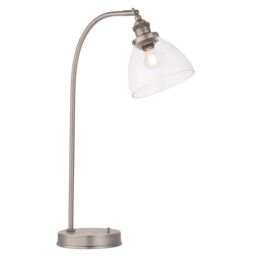 Hansen Task Table Lamp Brushed Silver Paint, Clear Glass