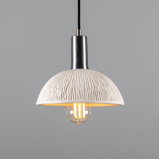 Kauri Dome Pendant, Matte White Striped, Antique Silver - image 1