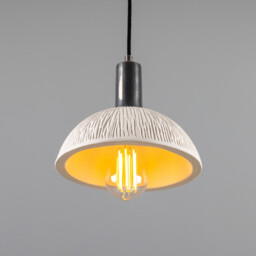 Kauri Dome Pendant, Matte White Striped, Antique Silver - thumbnail 3