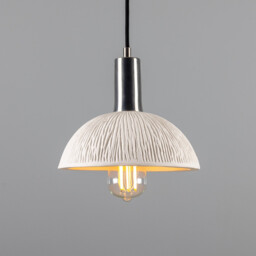 Kauri Dome Pendant, Matte White Striped, Antique Silver - thumbnail 1